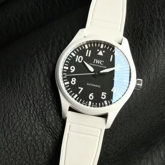 IWC Pilot 41mm Black Dial White Steel Case Rubber Strap