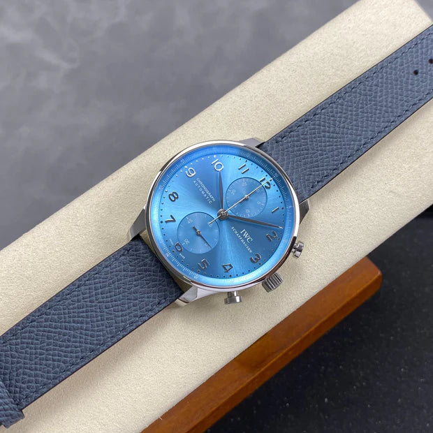 IWC Portuguese 41mm Blue Dial Steel Case Leather Strap)