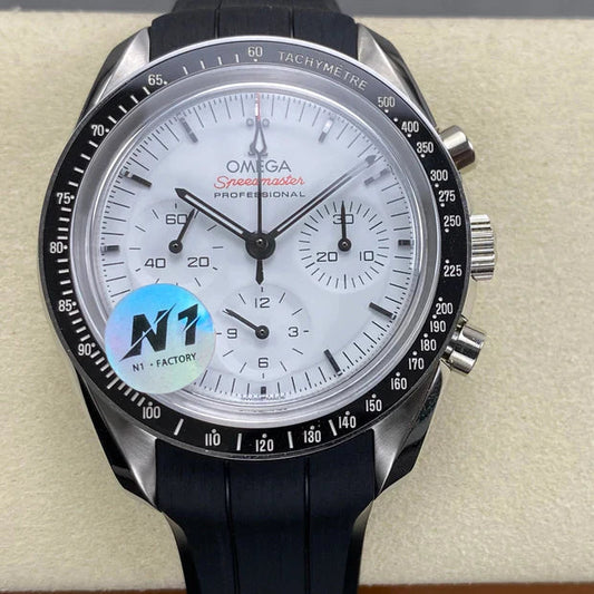 Omega Speedmaster Professional Moonwatch 42mm White Dial Black Rubber Strap