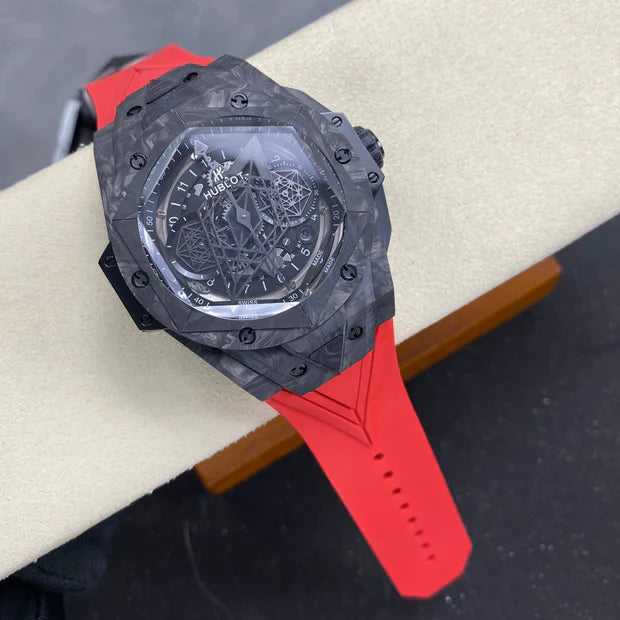 Hublot Big Bang Sang Bleu II Black Magic 45mm Watch Red Rubber Strap