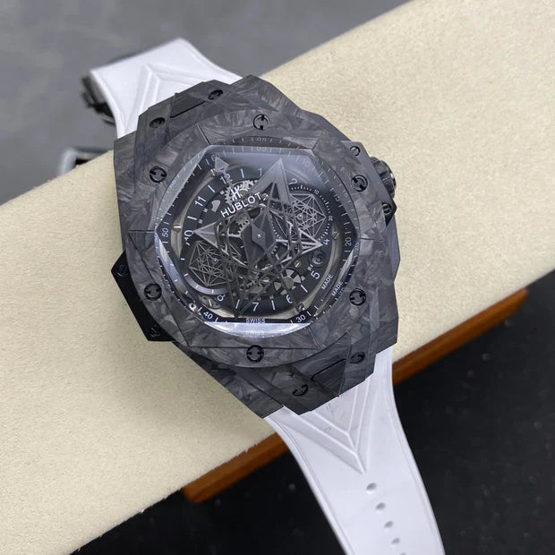 Hublot Big Bang Sang Bleu II Black Magic 45mm Watch White Rubber Strap