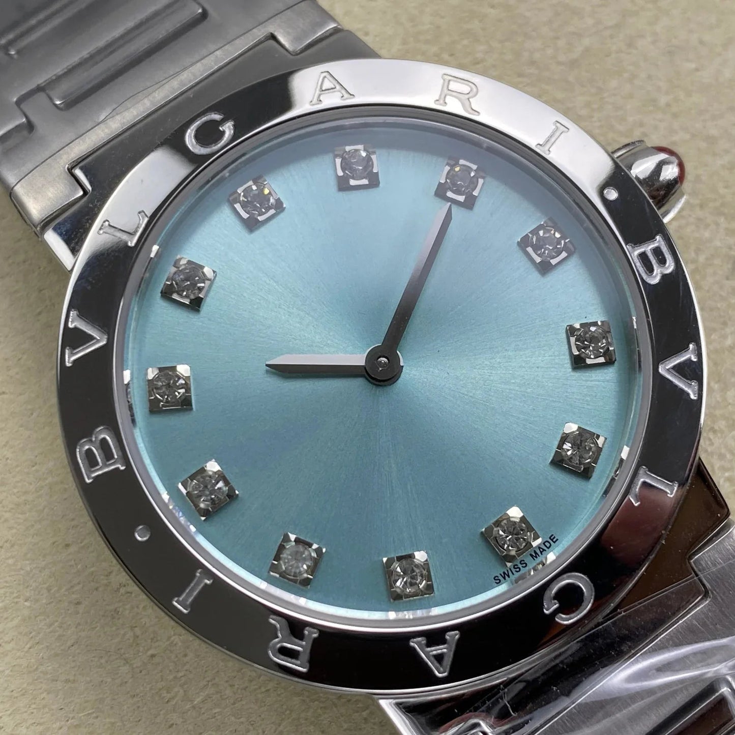 BVLGARI 33mm Blue Dial Diamond Numerals Steel