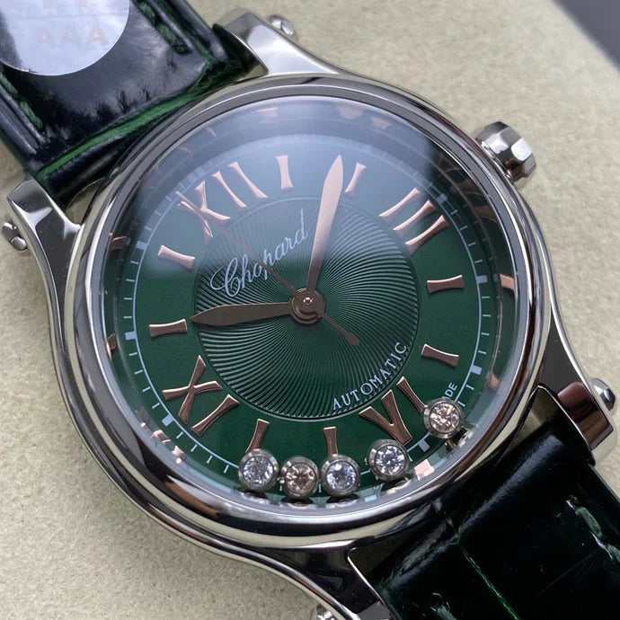 Chopard Happy Sport 30mm Green Diamond Dial Black Green Crocodile Leather