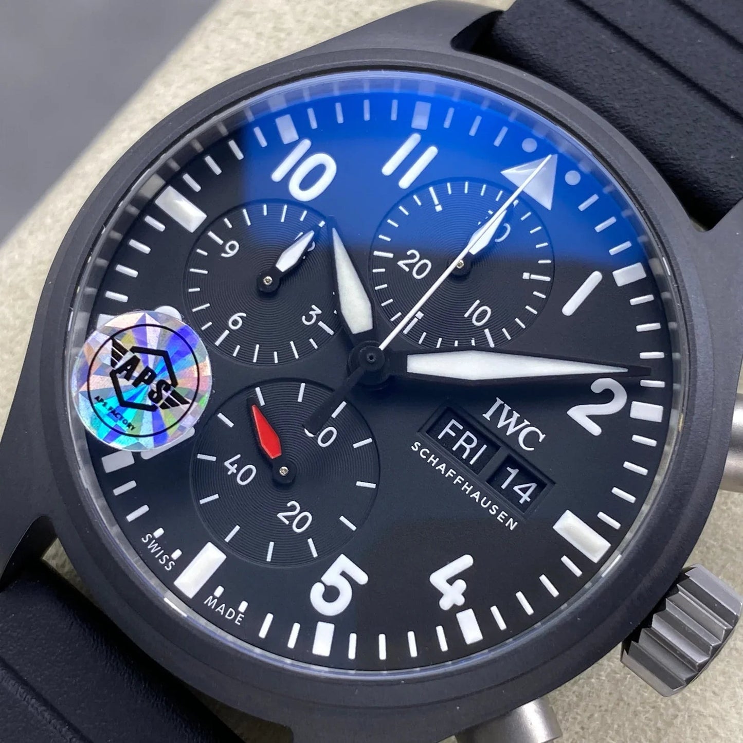 IWC Pilot's Chronograph 42 Black Dial Black Case Rubber Strap