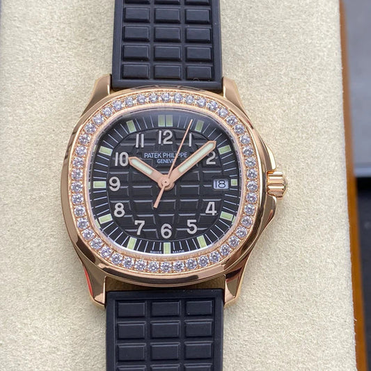 Patek Philippe Aquanaut 35.6mm Diamond Benzel Black Rubber Strap