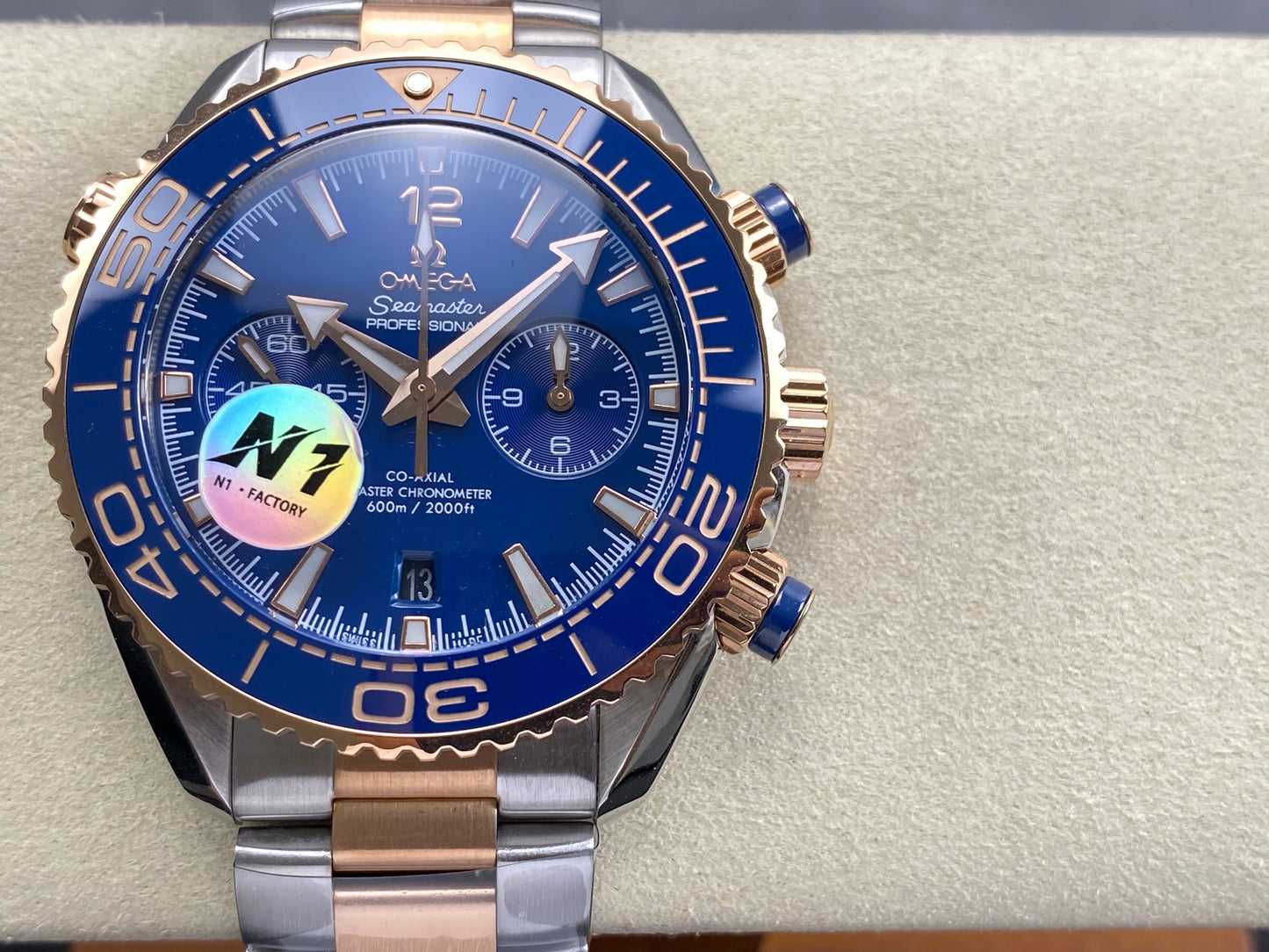 Omega Seamaster 46mm Blue Dial Pink Gold Steel