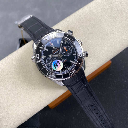 Omega Seamaster 46mm Black Dial Sliver Case Black Crocodile Leather