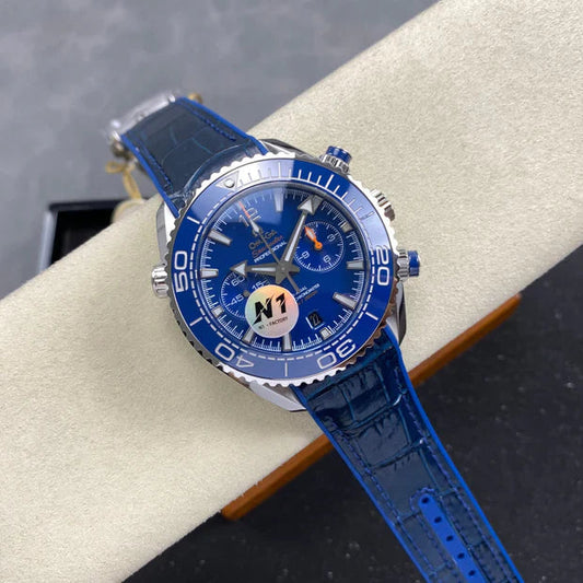 Omega Seamaster 46mm Blue Dial Sliver Case Blue Crocodile Leather