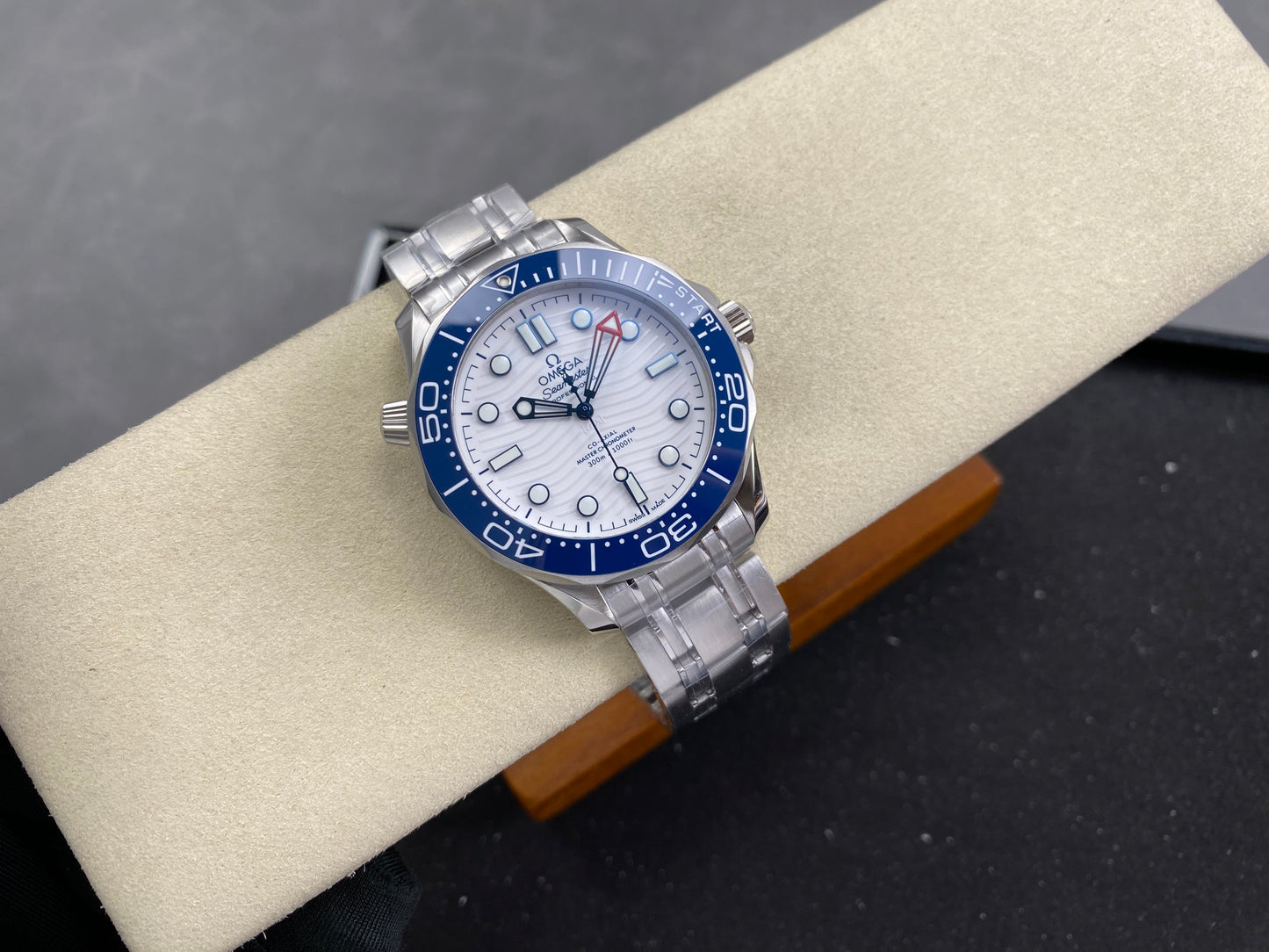 Omega Seamaster 42mm White Dial Blue Bezel Steel