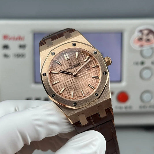 Audemars Piguet Royal 33mm Pink Gold Dial Brown Crocodile Leather