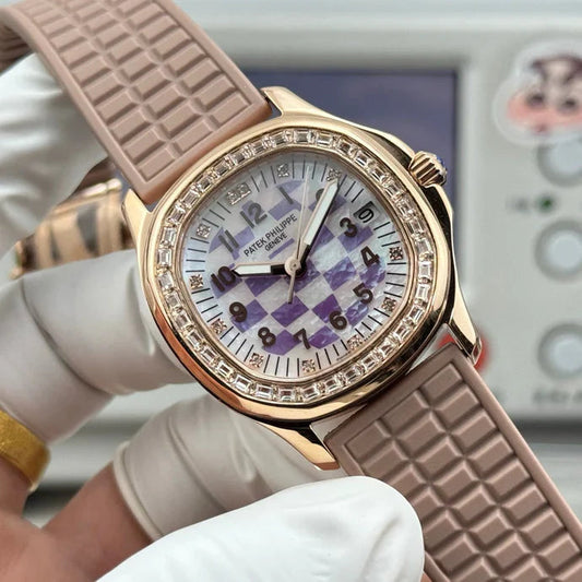 Patek Philippe Aquanaut 36mm Pink Gold Case Diamond Dial Nude Rubber Strap