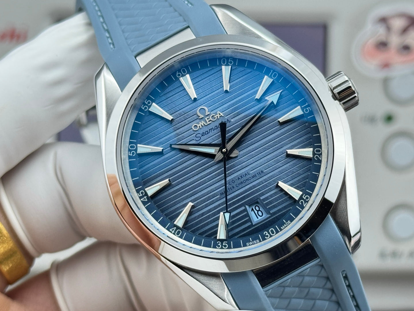 Omega Seamaster 41mm Blue Dial Sliver Case Blue Rubber Strap