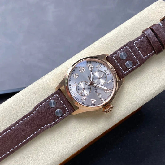 IWC Big Pilot 46mm Gray Dial Pink Gold Case Brown Leather Strap