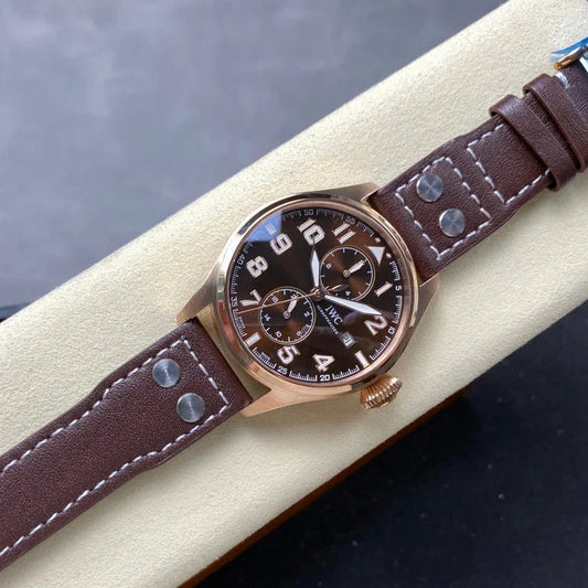IWC Big Pilot 46mm Brown Dial Pink Gold Case Leather Strap