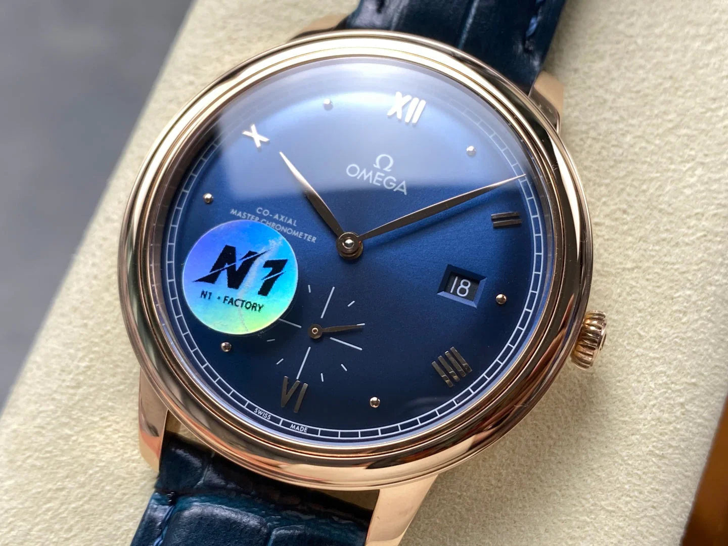 Omega De Ville Prestige Co-Axial Master Chronometer 41mm Rose Gold Blue Dial