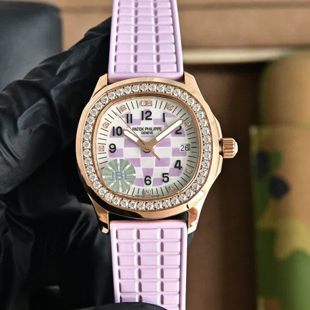 Patek Aquanaut 35.6mm Rose Gold Case Purple Strap Watch