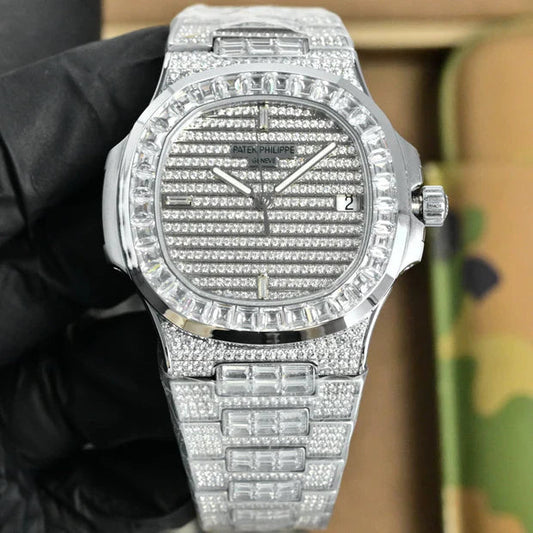 Patek Philippe Nautilus 40mm White Gold Baguette Diamonds 5719/10G Watch