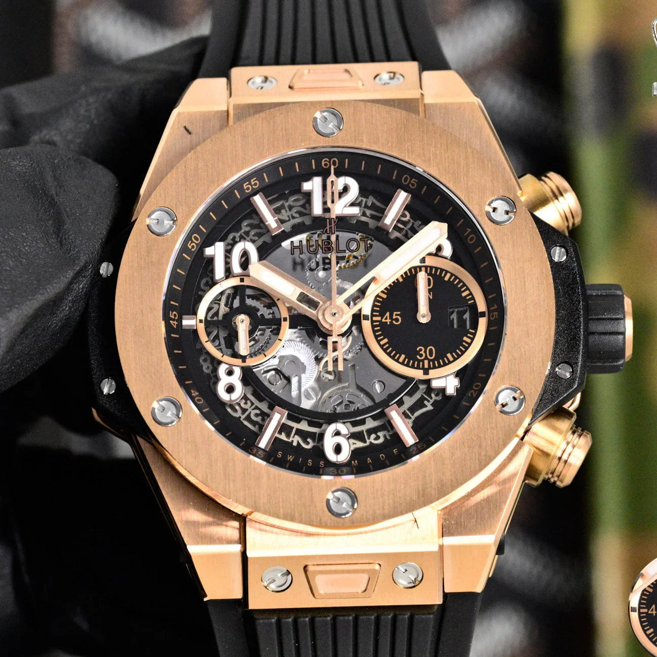 Hublot Big Bang Unico Rose Gold 42mm Watch with Black Rubber Strap