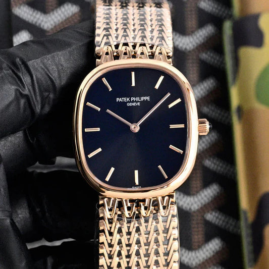 Patek Philippe Golden Ellipse 27mm Navy Blue Dial Rose Gold Strap