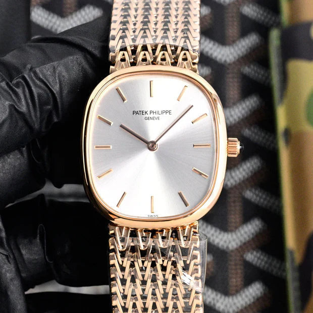 Patek Philippe Golden Ellipse 27mm Silver Dial Rose Gold Strap