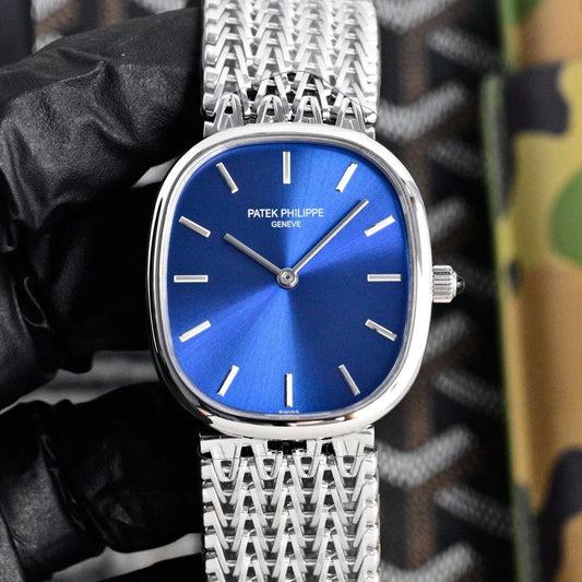 Patek Philippe Golden Ellipse 27mm Blue Dial Steel Strap