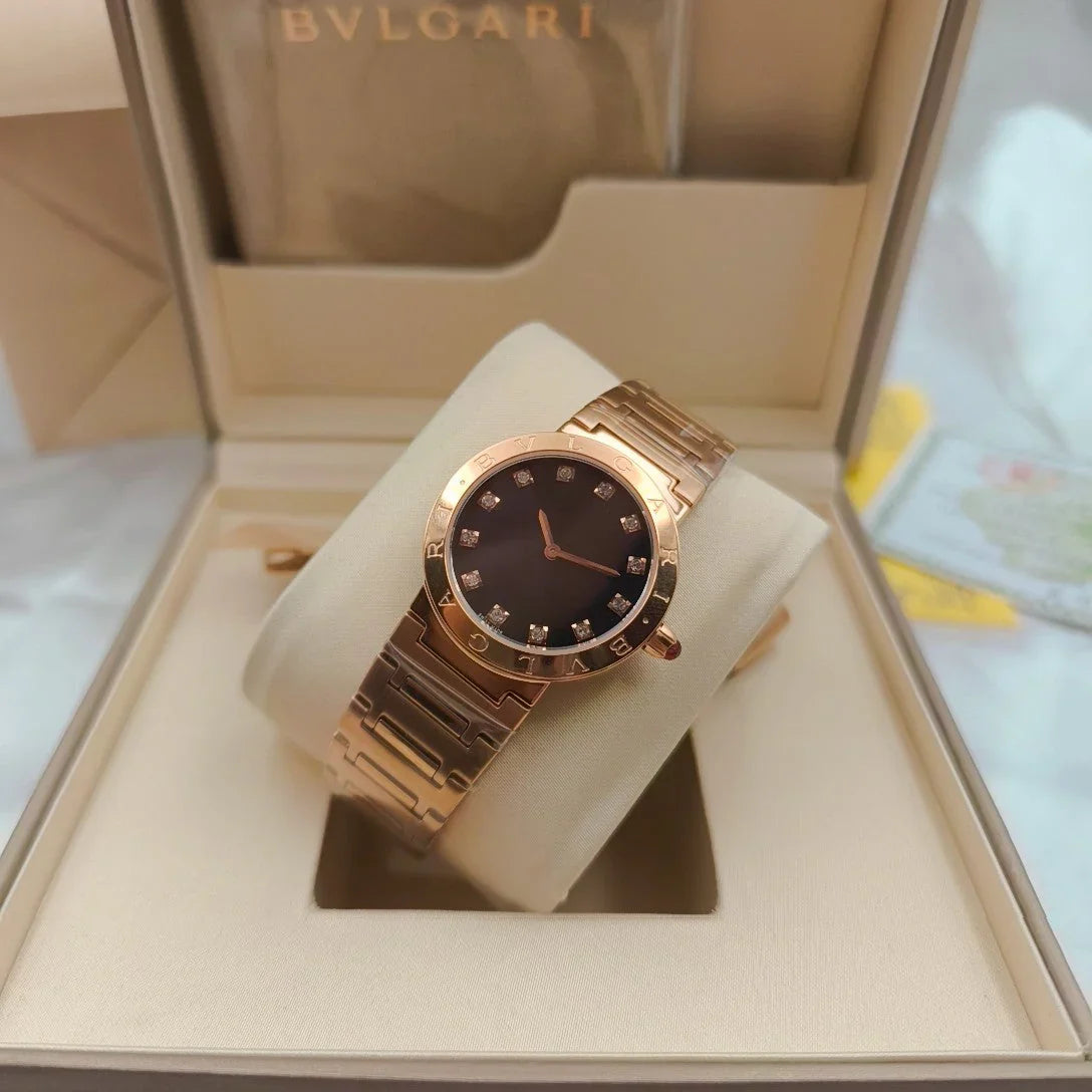 BVLGARI 33mm Diamond Numerals Pink Gold Case