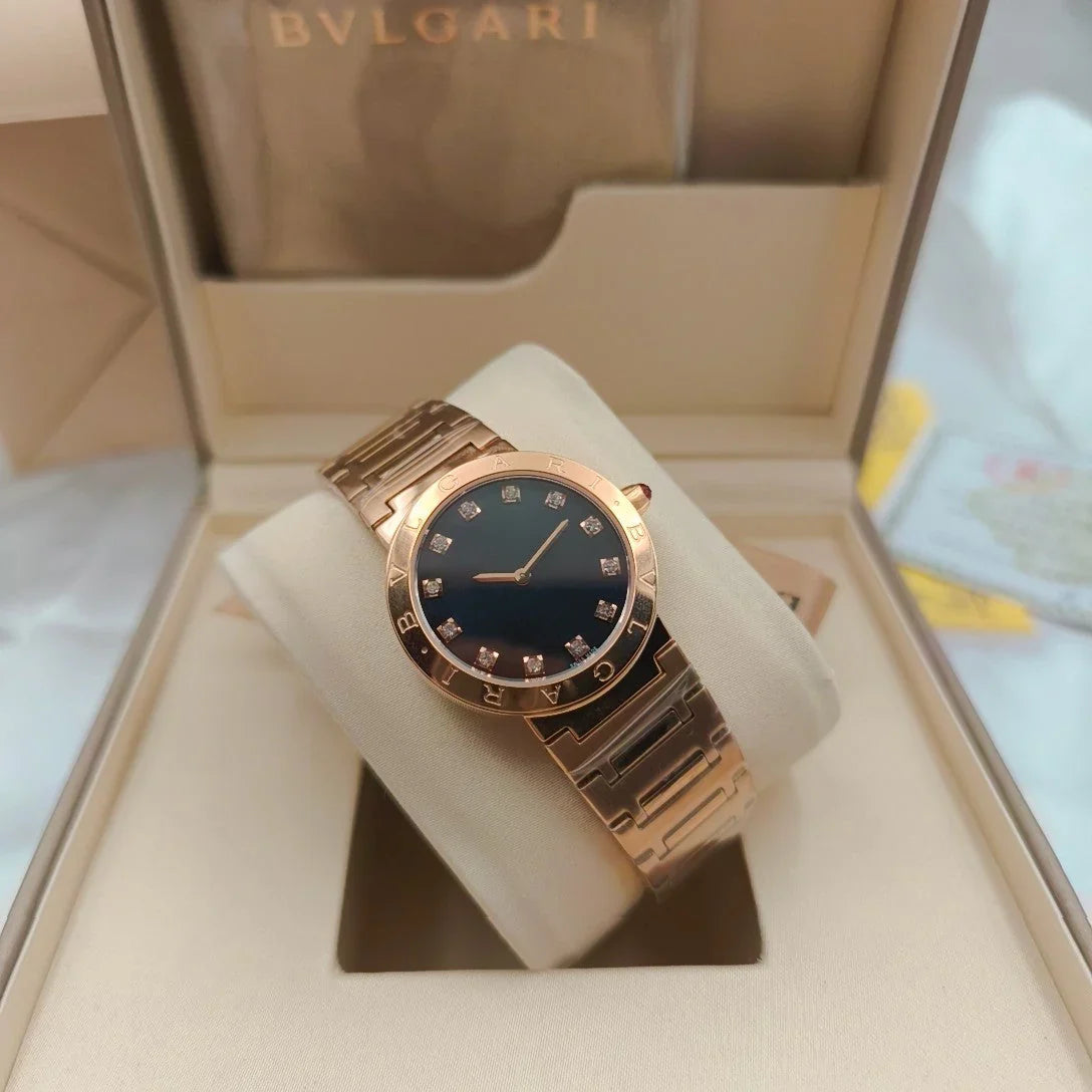 BVLGARI 33mm Diamond Numerals Pink Gold Case