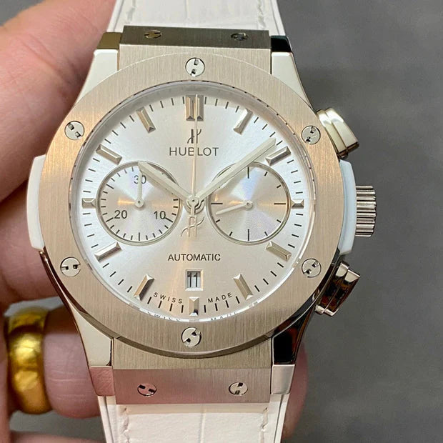 Hublot Classic Fusion Chronograph 45mm Titanium Case White Leather Strap