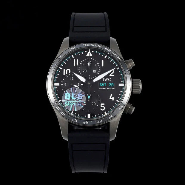 IWC Pilot 41mm Black Dial Silver Metallic Case Rubber Strap