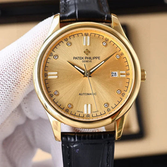 Patek Philippe Calatrava 40mm Gold Case Gold Dial Black Leather Strap