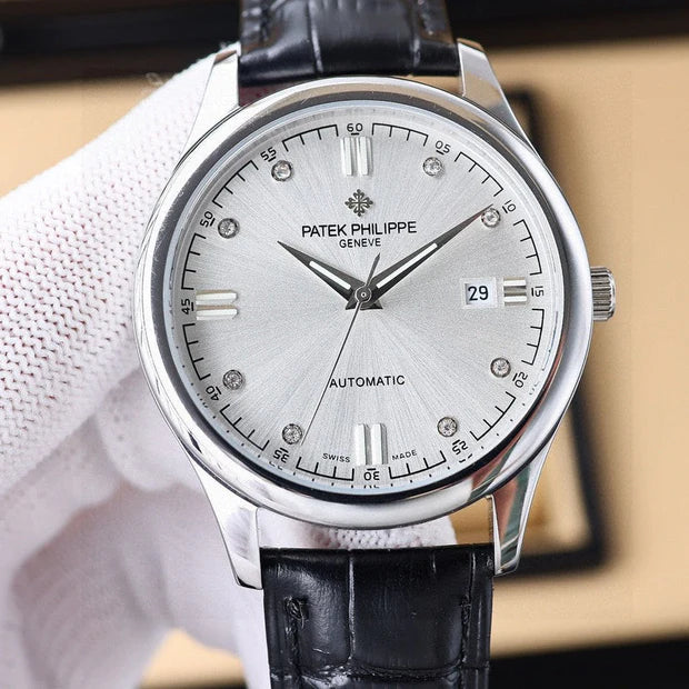 Patek Philippe Calatrava 40mm Silver Dial Black Leather Strap