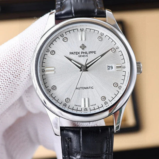 Patek Philippe Calatrava 40mm Silver Dial Black Leather Strap