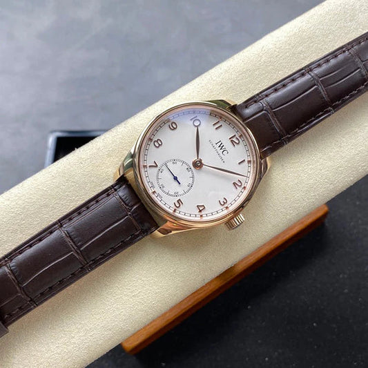 IWC Portuguese 40.4mm White Dial Pink Gold Case Crocodile Leather