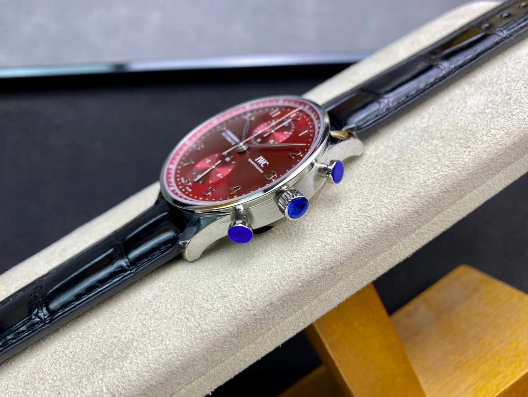 IWC Portuguese 40mm Red Dial Steel Case Black Crocodile Leather
