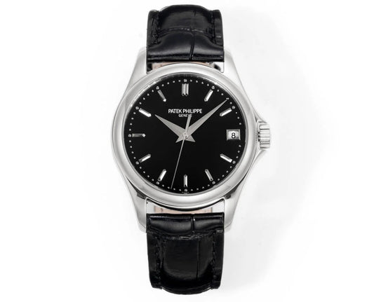 Patek Philippe Calatrava 37mm Black Dial Black Leather Strap