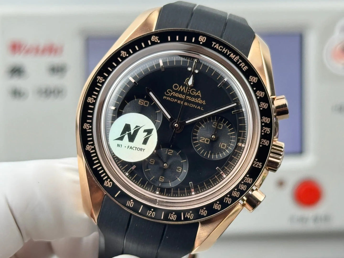 Omega Speedmaster Moonwatch Professional 42mm Black Dial Rose Gold Case Rubber Strap