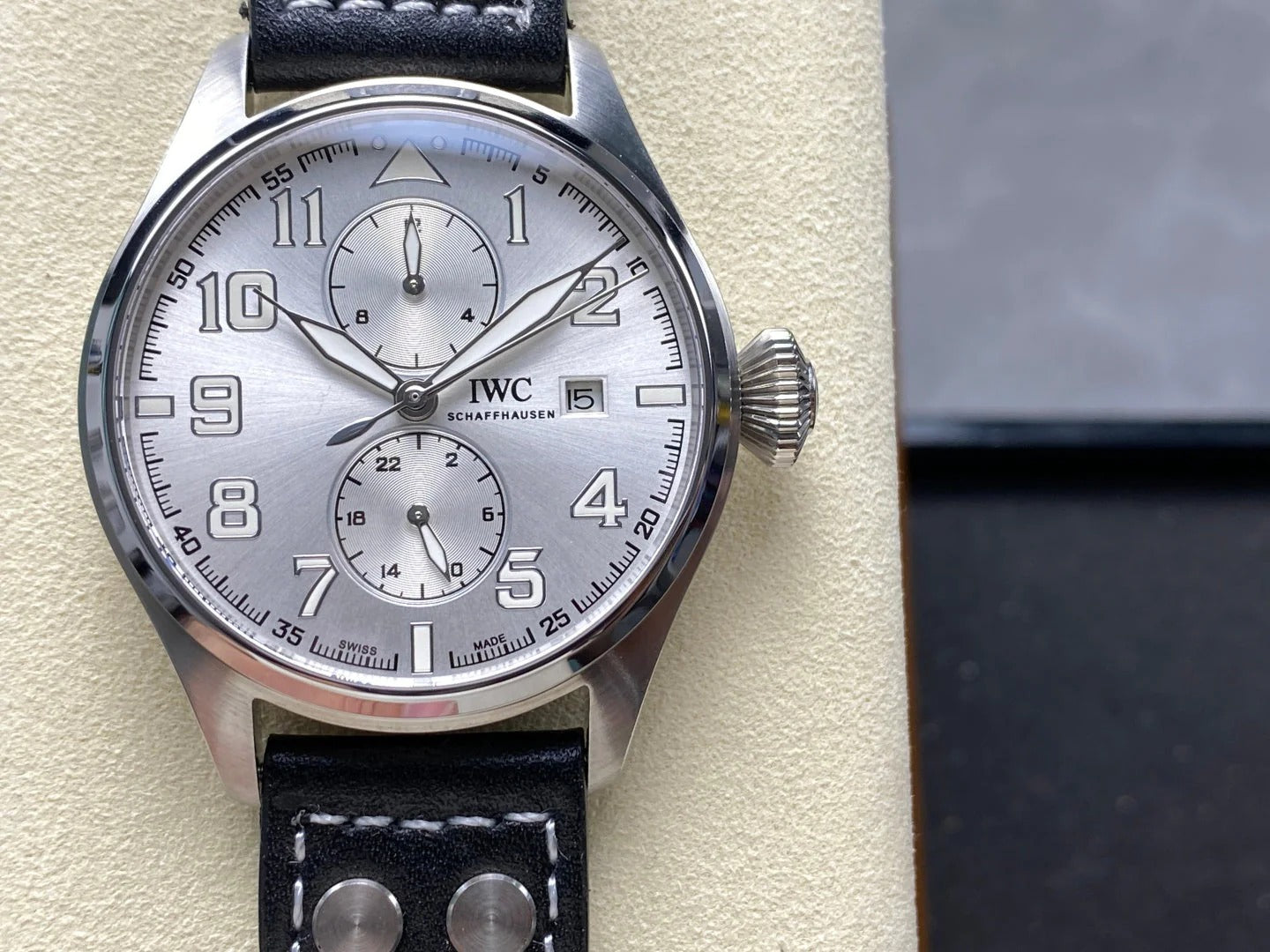 IWC Big Pilot 46mm Silver Dial Steel Case Black Leather Strap