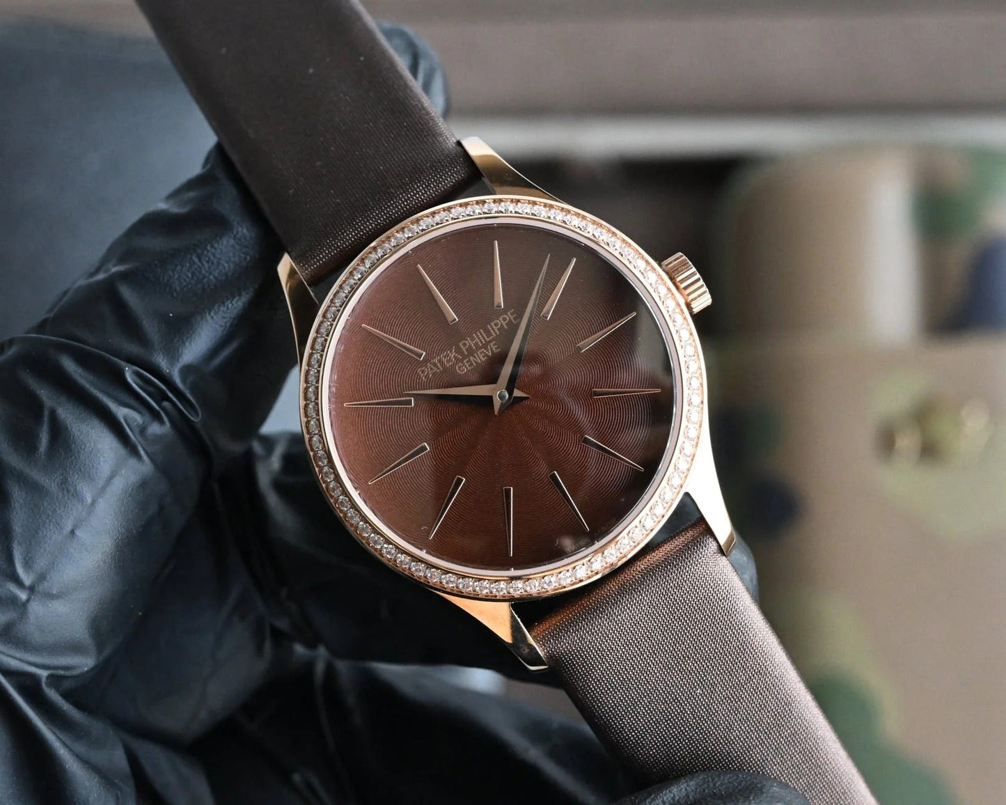 Patek Philippe Calatrava 33mm Brown Dial Satin Strap