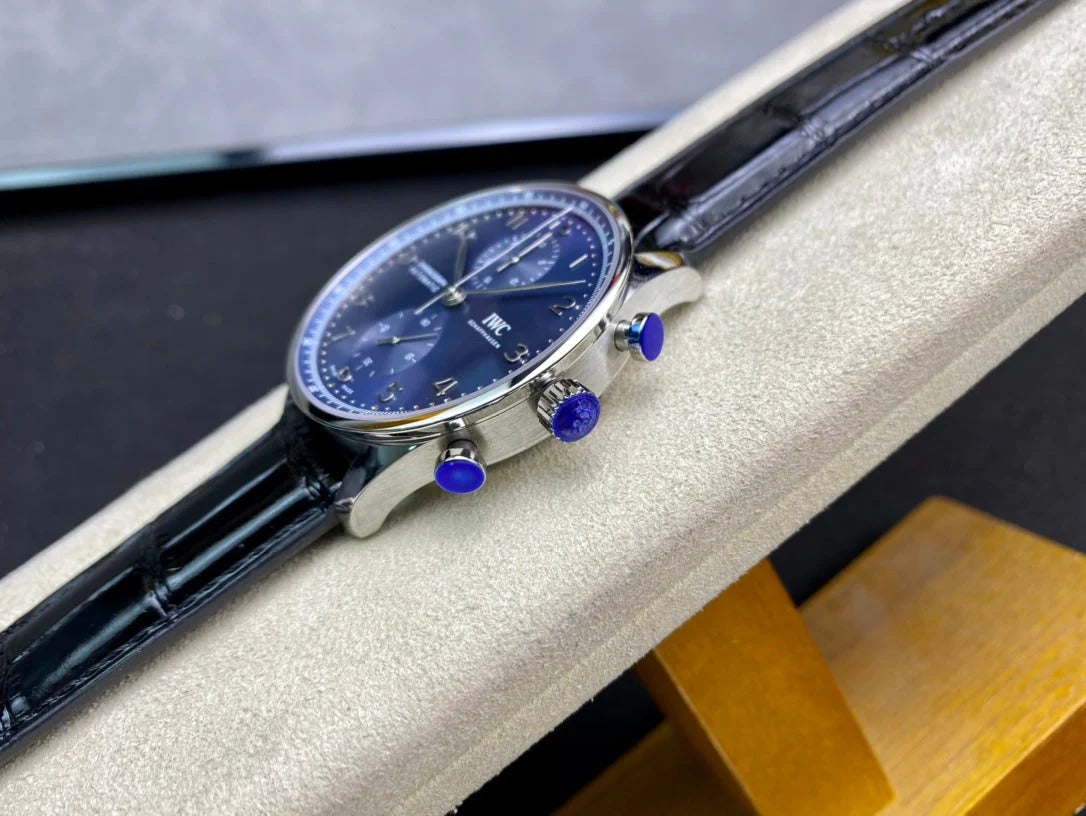 IWC Portuguese 40mm Blue Dial Steel Case Black Crocodile Leather