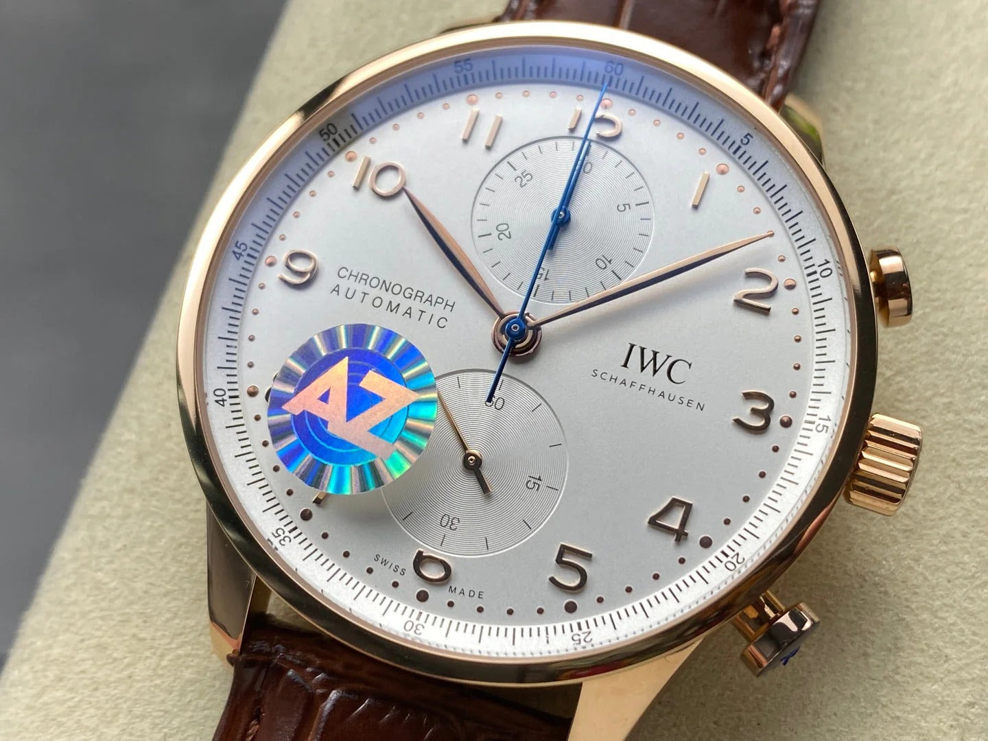 IWC Portuguese 41mm Cream Dial Pink Gold Case Brown Crocodile Leather
