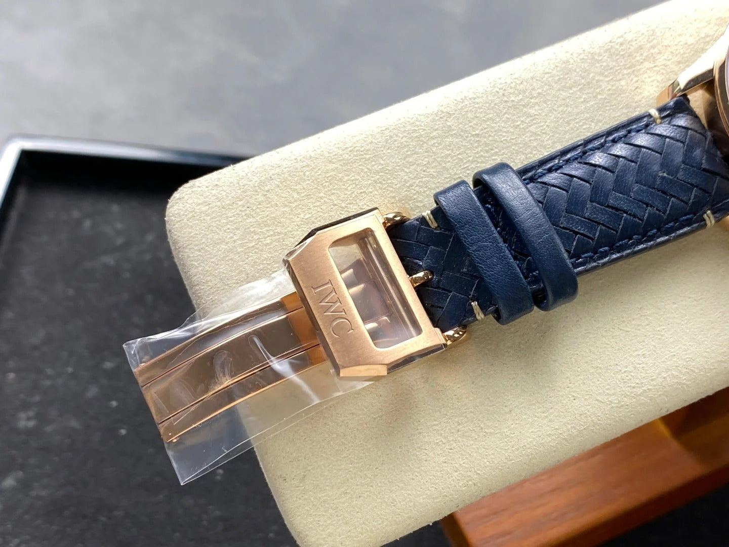 IWC Portuguese 41mm Blue Dial Pink Gold Case Leather Strap