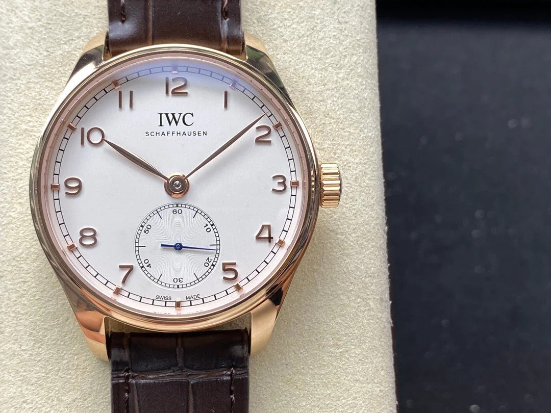 IWC Portuguese 40.4mm White Dial Pink Gold Case Crocodile Leather