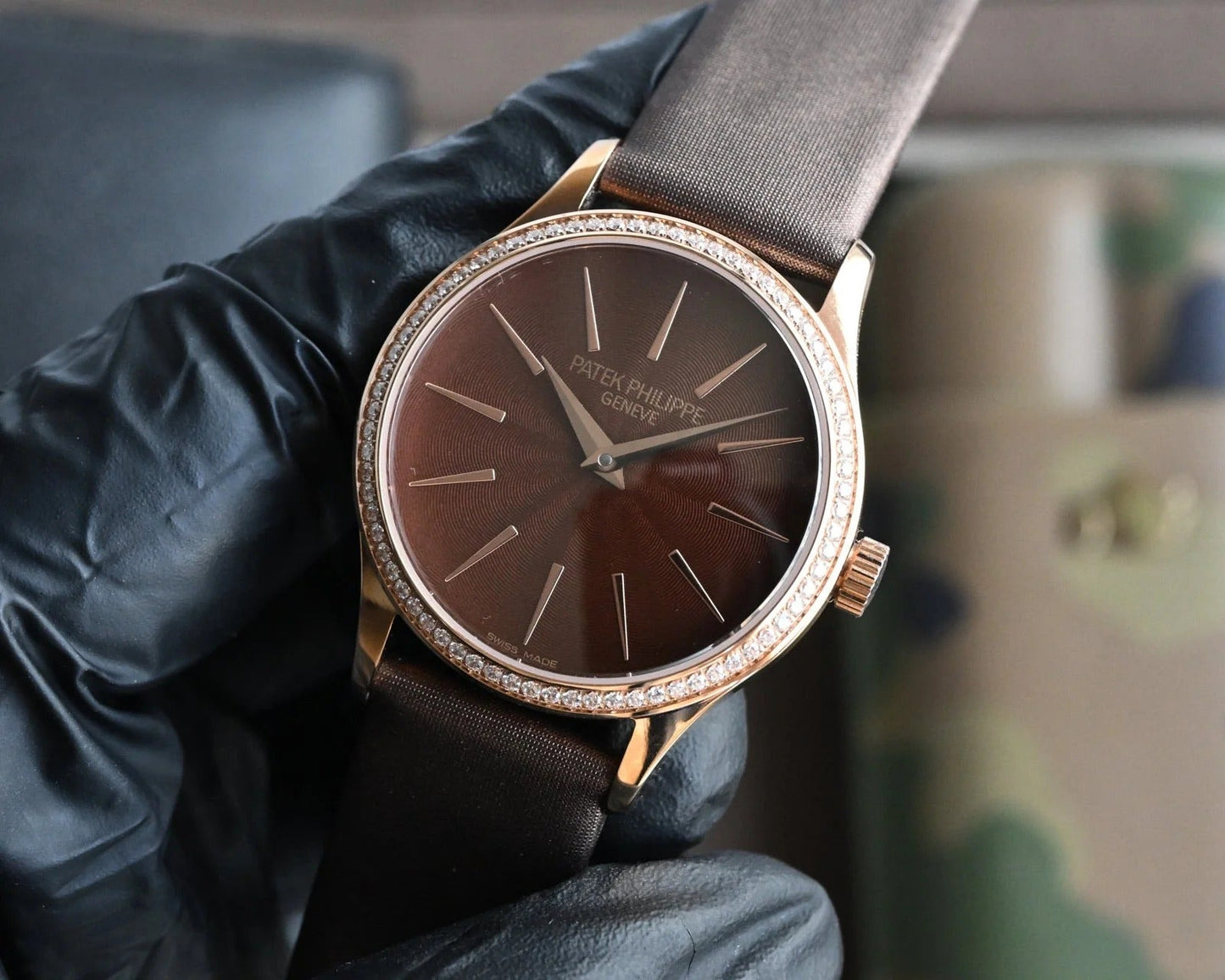 Patek Philippe Calatrava 33mm Brown Dial Satin Strap