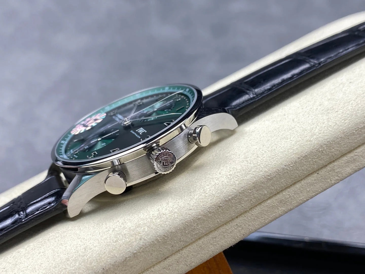 IWC Portuguese 41mm Green Dial Steel Case Black Crocodile Leather