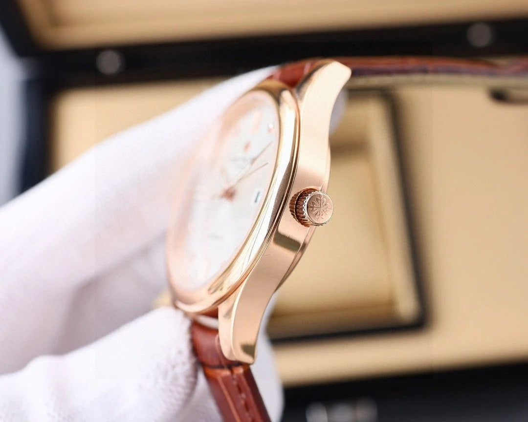Patek Philippe Calatrava 40mm Silver Dial Brown Leather Strap