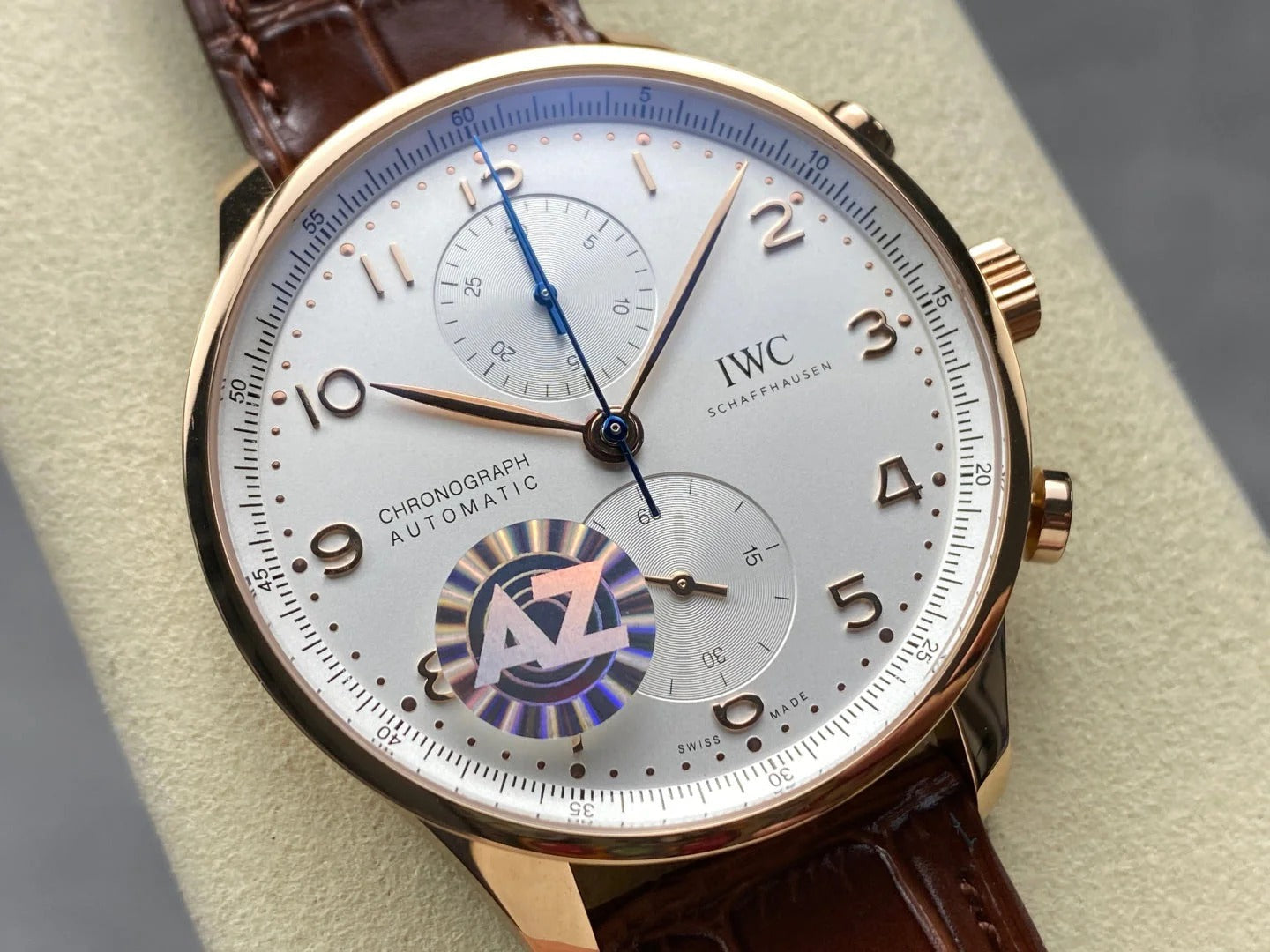 IWC Portuguese 41mm Cream Dial Pink Gold Case Brown Crocodile Leather