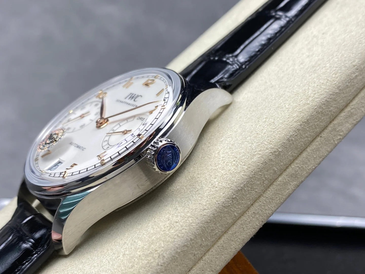 IWC Portuguese 42.4mm Cream Dial Steel Case Black Crocodile Leather Strap
