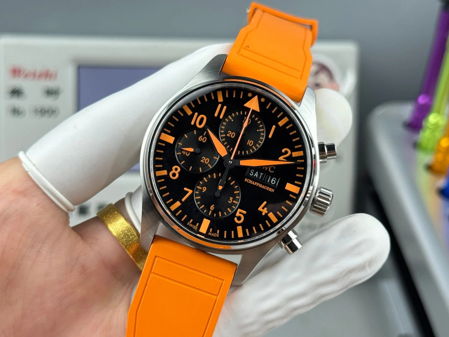 IWC Pilot's Chronograph 41mm Black Dial Orange Rubber Strap