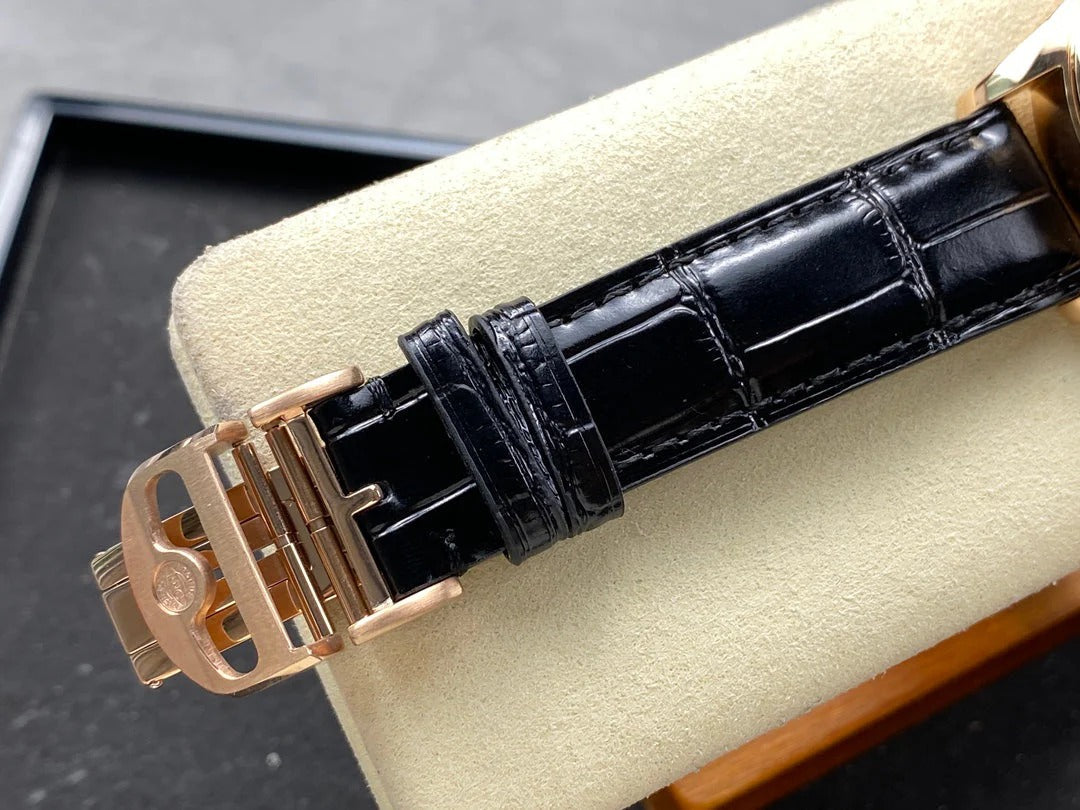 IWC Portuguese 40.4mm Black Dial Pink Gold Case Crocodile Leather