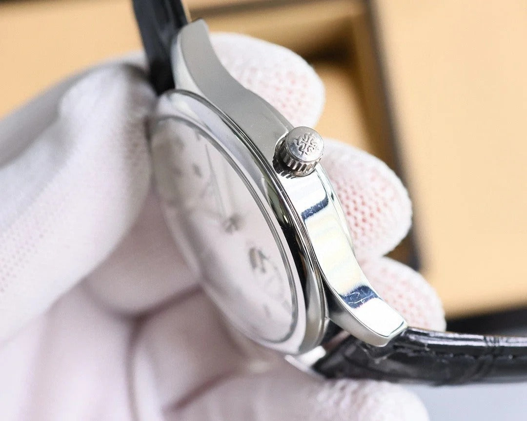 Patek Philippe Annual Calendar 40mm Silver Dial Black Leather Strap